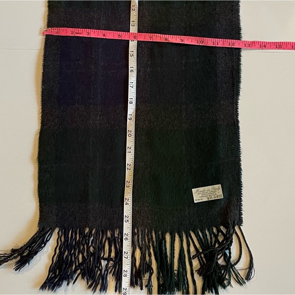 Dark Academia Green, Purple & Navy Blue Plaid Scarf Made in Italy w/ Fringe; OS - Picture 4 of 5